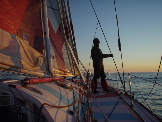 Sunset but no wind for Sam onboard Roxy Photo: Sam Davies / Roxy - The Artemis Transat ©  SW